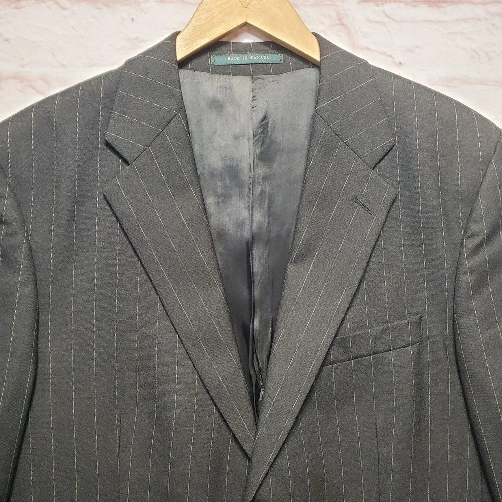 VTG Lauren Ralph Lauren Pinstripe Blazer Jacket 42T‎ Wool Alpaca Made in Canada